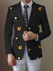 Men'S Casual Food Cartoon Pattern Suit, Polyester 95% Elastane 5%, All-Season Lapel Collar Blazer with Button Details, Regular Fit Woven Fabric SHOWLU FASHION STORE