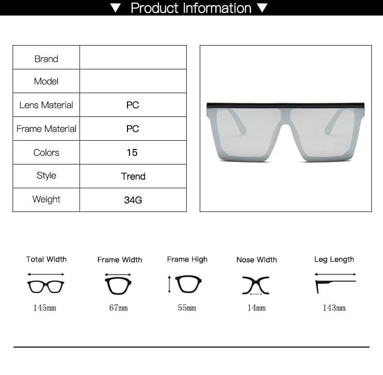 15 colors Flat Top Sunglasses Men Women Brand Designer Square Shades Gradient Sun Glasses Men Cool One Piece UV400 Mirror - SHOWLU FASHION STORE