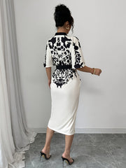 Women's Front Tie Short Sleeve Printed Slim Fit Dress {Elegant Direction}