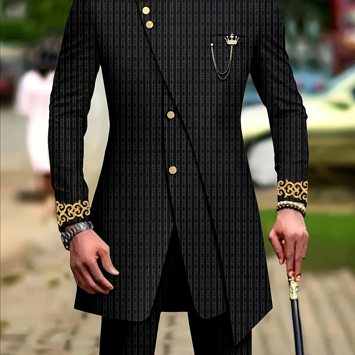 Men's Casual Long-sleeved Two-piece Suit, Mid-length Top And Trousers
