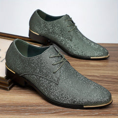 Men's Business Casual Oxfords - Green Glittery Lace-Up Shoes with Rubber Sole for Everyday & Formal Wear, Versatile Dress Shoes | Stylish Laceup Shoes | Shoes SHOWLU FASHION STORE