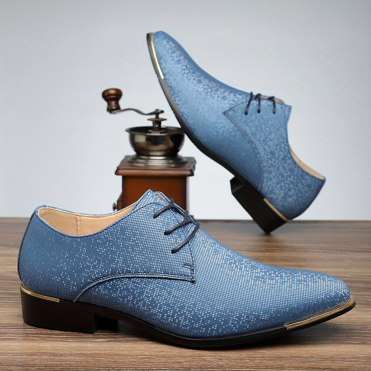 Men's Business Casual Oxfords - Green Glittery Lace-Up Shoes with Rubber Sole for Everyday & Formal Wear, Versatile Dress Shoes | Stylish Laceup Shoes | Shoes SHOWLU FASHION STORE