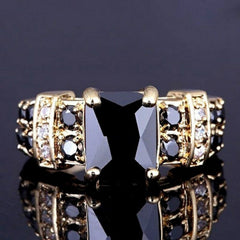Elegant and luxurious gold-plated ring, black gemstone, fashionable business Women's wedding engagement party ring, casual accessories, Women's birthday jewelry SHOWLU FASHION STORE