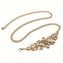 1pc Elegant Women's Adjustable Rhinestone Chain Belt - Golden-Toned Vintage Boho Style with Sparkling Leaf Design, Ideal for Party & Evening Wear SHOWLU FASHION STORE