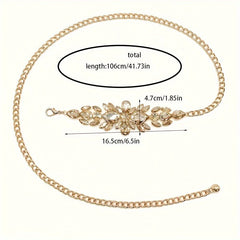 1pc Elegant Women's Adjustable Rhinestone Chain Belt - Golden-Toned Vintage Boho Style with Sparkling Leaf Design, Ideal for Party & Evening Wear SHOWLU FASHION STORE