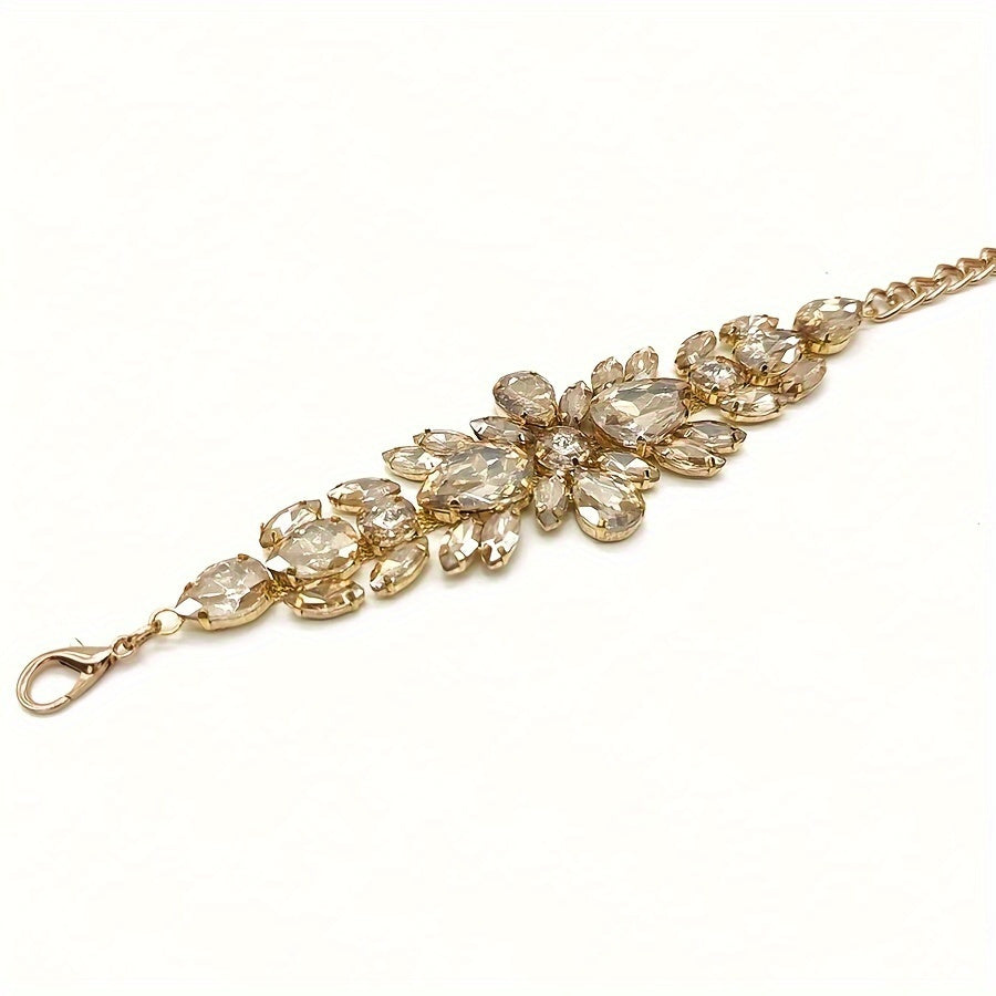 1pc Elegant Women's Adjustable Rhinestone Chain Belt - Golden-Toned Vintage Boho Style with Sparkling Leaf Design, Ideal for Party & Evening Wear SHOWLU FASHION STORE