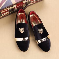 Extra Large Men's Business Casual Loafers with Golden Tiger Head Accents SHOWLU FASHION STORE
