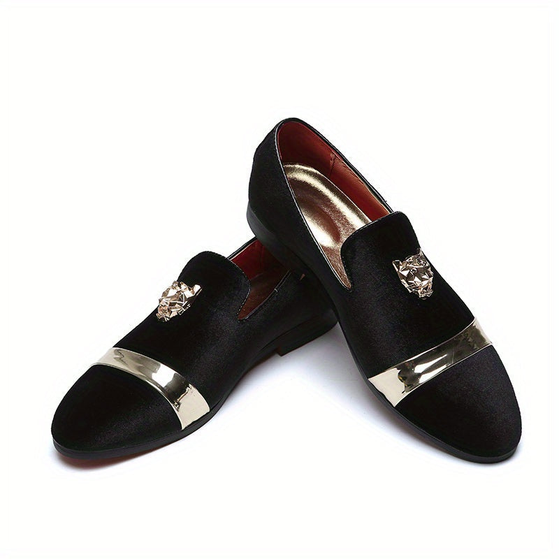 Extra Large Men's Business Casual Loafers with Golden Tiger Head Accents SHOWLU FASHION STORE