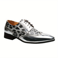 [Leopard Print Oxfords] Stylish Men's Leopard Print Oxfords - Golden Accents Dress Shoes with Brogue Detailing for Weddings, Parties & Business Casual Events SHOWLU FASHION STORE