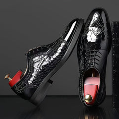 [Wedding Ready, Luxury Appearance] Breathable Men's Fashion Brogue Oxfords - Square Toe, Glossy Red Finish, Intricate Wingtip Design, Versatile Dress Shoes for Business, Weddings, and Casual Wear SHOWLU FASHION STORE