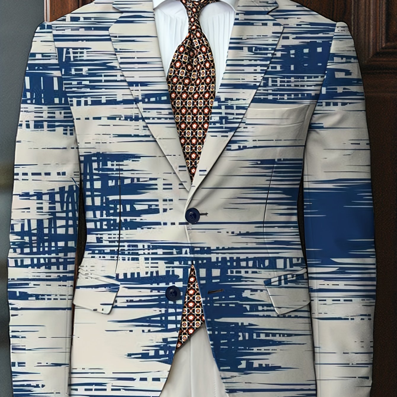 [Four-Season Party Blazer] Four-Season Regular Fit Men's Party Blazer - Stripes Print/Animal Print Notched Lapel, Fashion Suit Top With Button Details SHOWLU FASHION STORE