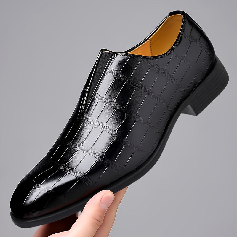 Men's Elegant Gradient Slip-On Loafers - Crocodile Texture, Low-Top Design with Rubber Sole for Comfort | Versatile Business & Casual Style | Brown, Square Toe, Glossy Finish, Side Zipper Detail, Business Casual Footwear | Gl SHOWLU FASHION STORE