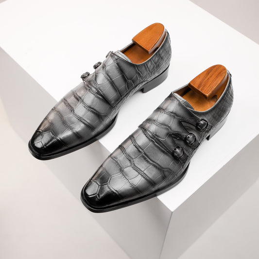 Men's Genuine Faux Leather Monk Strap Oxfords - Casual Fashion Business Shoes with Solid Color, Square Toe, All-Season Low Top Slip-On for Daily, Party & Wedding - Split Cow Faux Leather Upper, Synthetic Inner, Rubber Sole SHOWLU FASHION STORE