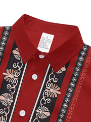 Men'S Long Sleeve Ethnic Style Shirt - Vibrant Turquoise with Black & Golden Floral Pattern, Button-Up Collar, Non-Stretch Fabric, Perfect for Spring/Fall Casual Wear, Spring Fashion Shirt | Floral Pattern Shirt | Nonstretch