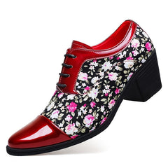 Men'S Fashion Floral Loafers, Classic Low Top Lace-up Dress Shoes, All-Season Casual Party Wedding Footwear, Pointed Toe with Rubber Sole, Faux & Fabric Upper, Comfortable Fit SHOWLU FASHION STORE