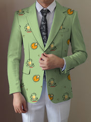 Men'S Casual Food Cartoon Pattern Suit, Polyester 95% Elastane 5%, All-Season Lapel Collar Blazer with Button Details, Regular Fit Woven Fabric SHOWLU FASHION STORE
