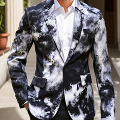 [1pc Gradient Blazer with Lapel] 1pc Men'S Casual Polyester Blazer with Gradient Print, Lapel Collar, Button Closure, Non - Stretch Fabric, Woven, Skinny Fit for Night Out, Weekend, Spring/Fall - Fake Pockets Detail - SHOWLU FASHION STORE