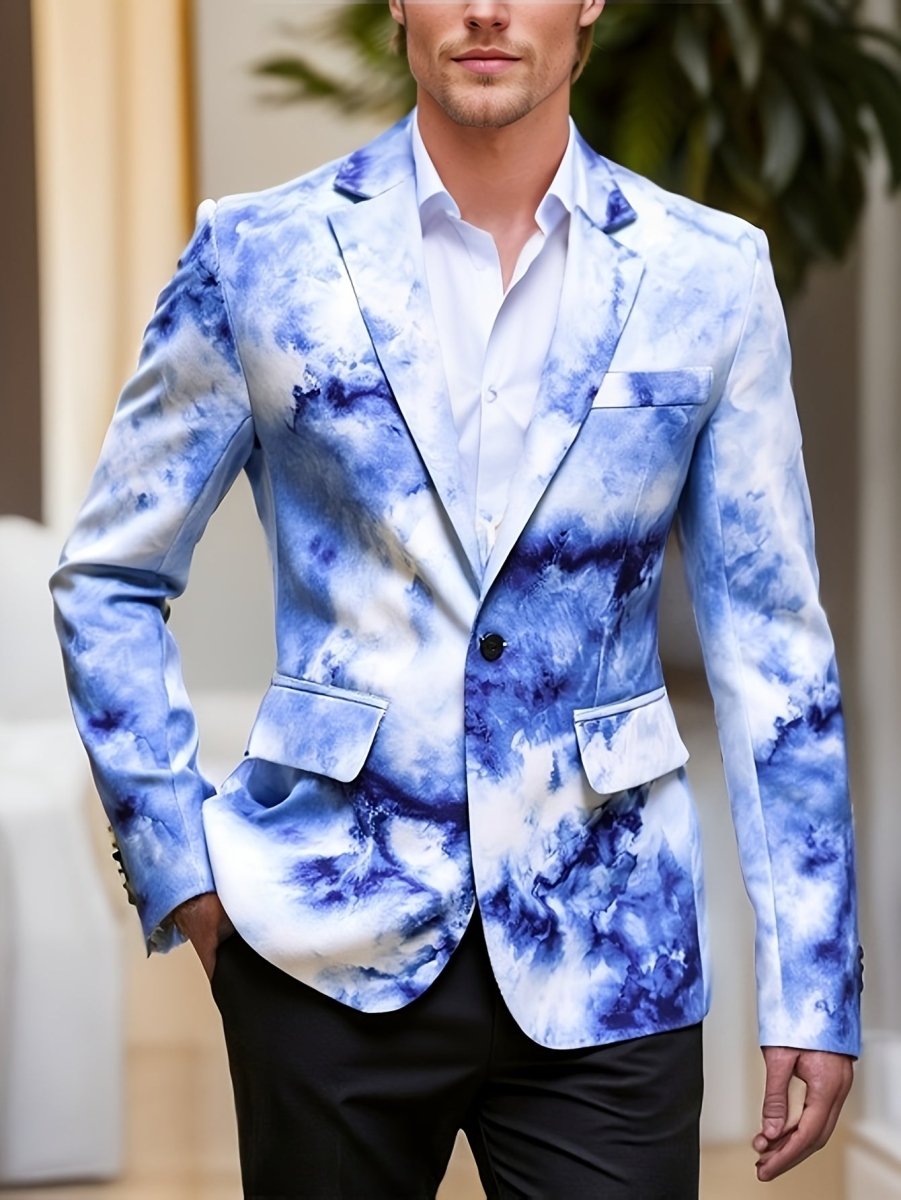 [1pc Gradient Blazer with Lapel] 1pc Men'S Casual Polyester Blazer with Gradient Print, Lapel Collar, Button Closure, Non - Stretch Fabric, Woven, Skinny Fit for Night Out, Weekend, Spring/Fall - Fake Pockets Detail - SHOWLU FASHION STORE