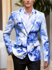 [1pc Gradient Blazer with Lapel] 1pc Men'S Casual Polyester Blazer with Gradient Print, Lapel Collar, Button Closure, Non - Stretch Fabric, Woven, Skinny Fit for Night Out, Weekend, Spring/Fall - Fake Pockets Detail - SHOWLU FASHION STORE