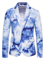 [1pc Gradient Blazer with Lapel] 1pc Men'S Casual Polyester Blazer with Gradient Print, Lapel Collar, Button Closure, Non - Stretch Fabric, Woven, Skinny Fit for Night Out, Weekend, Spring/Fall - Fake Pockets Detail - SHOWLU FASHION STORE
