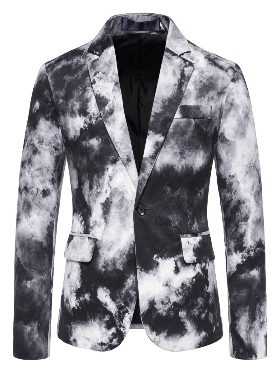 [1pc Gradient Blazer with Lapel] 1pc Men'S Casual Polyester Blazer with Gradient Print, Lapel Collar, Button Closure, Non - Stretch Fabric, Woven, Skinny Fit for Night Out, Weekend, Spring/Fall - Fake Pockets Detail - SHOWLU FASHION STORE