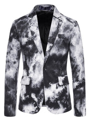 [1pc Gradient Blazer with Lapel] 1pc Men'S Casual Polyester Blazer with Gradient Print, Lapel Collar, Button Closure, Non - Stretch Fabric, Woven, Skinny Fit for Night Out, Weekend, Spring/Fall - Fake Pockets Detail - SHOWLU FASHION STORE