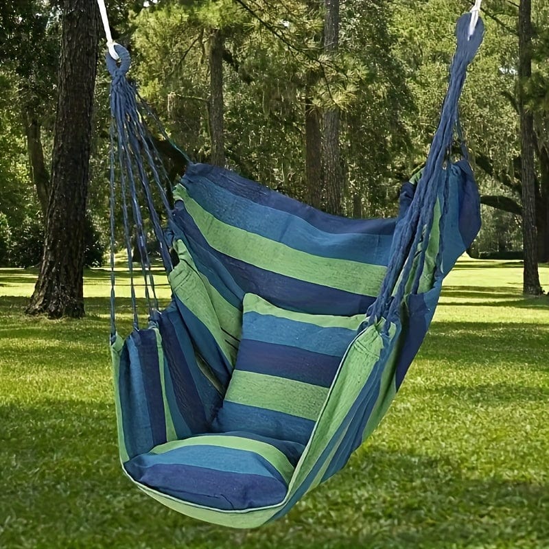1pc Outdoor Hammock Chair, Canvas Leisure Swing Hanging Chair, With Pillow And Cushion, Indoor Outdoor Hammock, Garden Leisure Furniture Hammocks, Perfect For Outdoor, Home, Bedroom, Yard, Camping - SHOWLU FASHION STORE