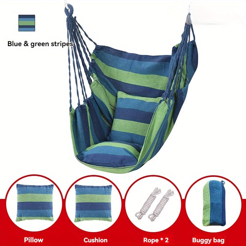1pc Outdoor Hammock Chair, Canvas Leisure Swing Hanging Chair, With Pillow And Cushion, Indoor Outdoor Hammock, Garden Leisure Furniture Hammocks, Perfect For Outdoor, Home, Bedroom, Yard, Camping - SHOWLU FASHION STORE