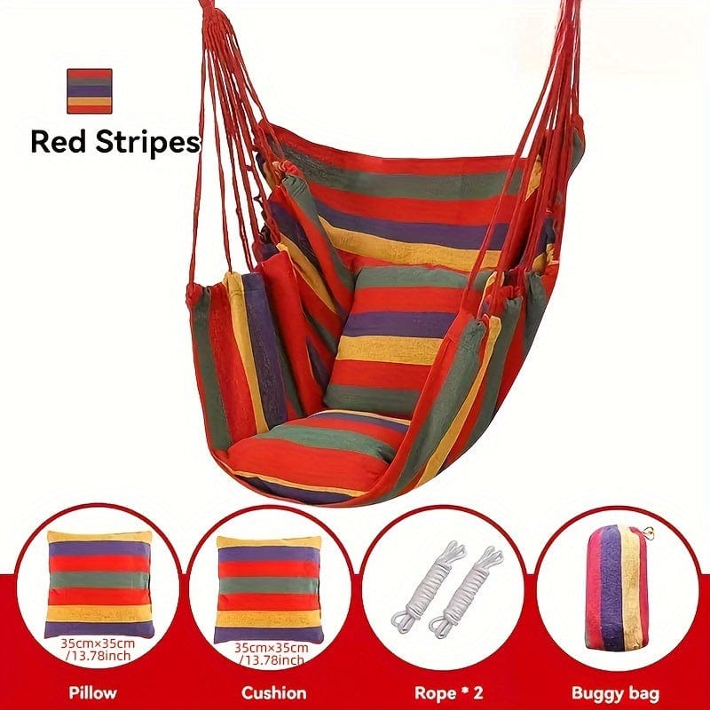 1pc Outdoor Hammock Chair, Canvas Leisure Swing Hanging Chair, With Pillow And Cushion, Indoor Outdoor Hammock, Garden Leisure Furniture Hammocks, Perfect For Outdoor, Home, Bedroom, Yard, Camping - SHOWLU FASHION STORE