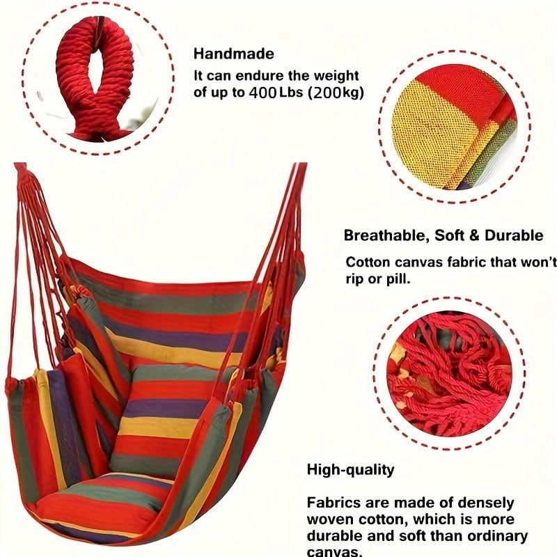 1pc Outdoor Hammock Chair, Canvas Leisure Swing Hanging Chair, With Pillow And Cushion, Indoor Outdoor Hammock, Garden Leisure Furniture Hammocks, Perfect For Outdoor, Home, Bedroom, Yard, Camping - SHOWLU FASHION STORE