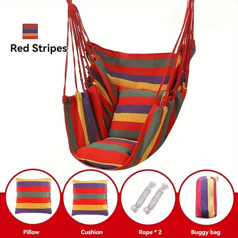 1pc Outdoor Hammock Chair, Canvas Leisure Swing Hanging Chair, With Pillow And Cushion, Indoor Outdoor Hammock, Garden Leisure Furniture Hammocks, Perfect For Outdoor, Home, Bedroom, Yard, Camping - SHOWLU FASHION STORE