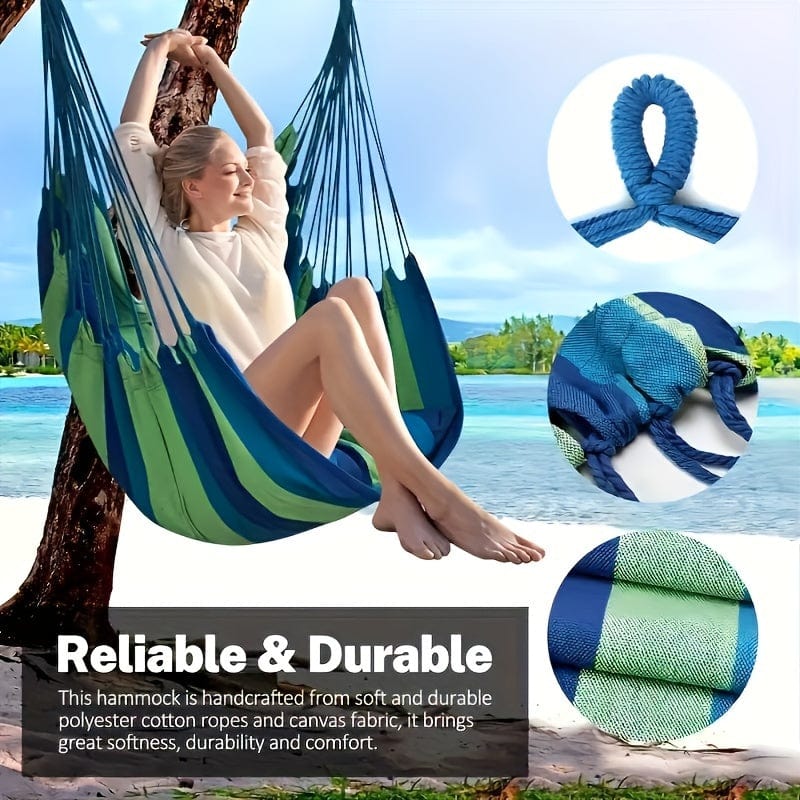 1pc Outdoor Hammock Chair, Canvas Leisure Swing Hanging Chair, With Pillow And Cushion, Indoor Outdoor Hammock, Garden Leisure Furniture Hammocks, Perfect For Outdoor, Home, Bedroom, Yard, Camping - SHOWLU FASHION STORE
