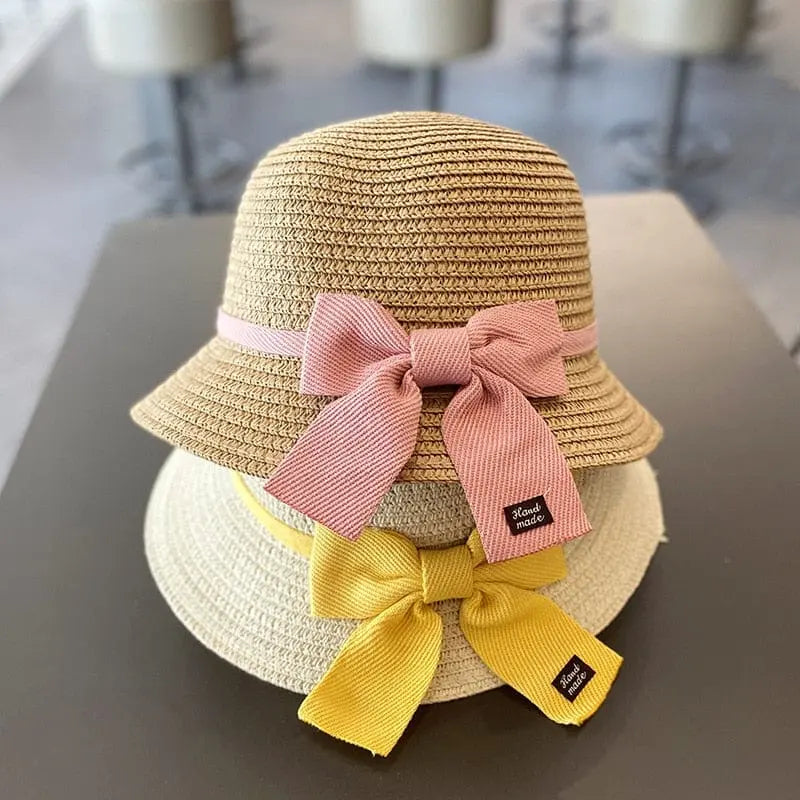 Showlu Fashion Store 0 2-8 Years Kids Sun Hat Girls Summer New Straw Bag Cap Set Baby Travel Sun Protection Beach Hats Sun Fisherman Hat for Child