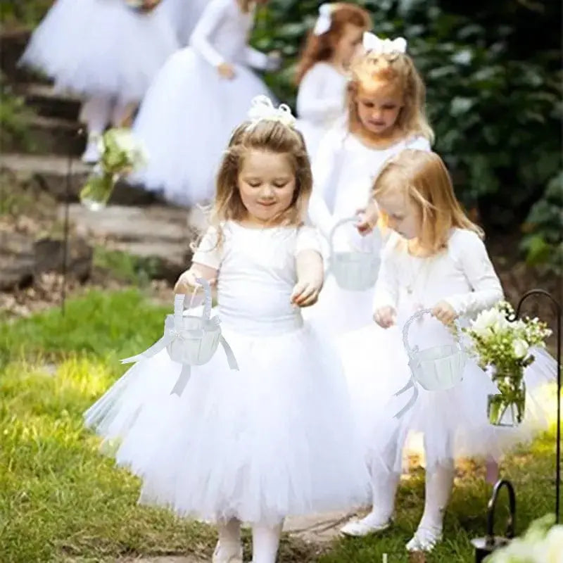 20 cm White Flower Girls Basket Silk Wedding Basket for Flower Bride/Kids Hand Held Wedding Ceremony Party Decorations - SHOWLU FASHION STORE