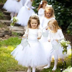 20 cm White Flower Girls Basket Silk Wedding Basket for Flower Bride/Kids Hand Held Wedding Ceremony Party Decorations - SHOWLU FASHION STORE