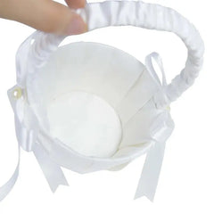 20 cm White Flower Girls Basket Silk Wedding Basket for Flower Bride/Kids Hand Held Wedding Ceremony Party Decorations - SHOWLU FASHION STORE