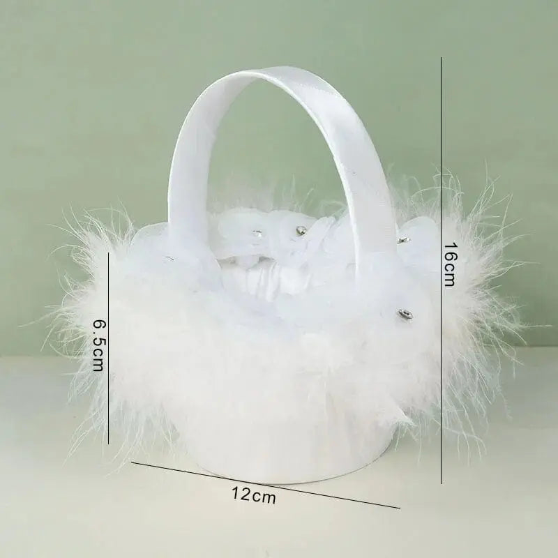 20 cm White Flower Girls Basket Silk Wedding Basket for Flower Bride/Kids Hand Held Wedding Ceremony Party Decorations - SHOWLU FASHION STORE