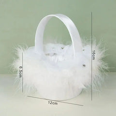 20 cm White Flower Girls Basket Silk Wedding Basket for Flower Bride/Kids Hand Held Wedding Ceremony Party Decorations - SHOWLU FASHION STORE