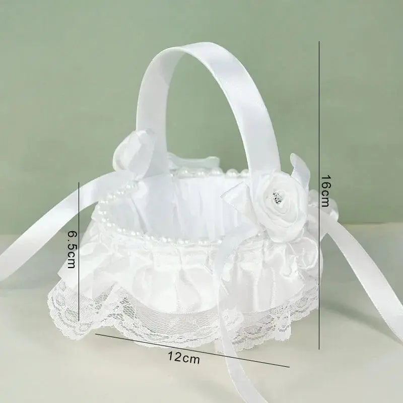 20 cm White Flower Girls Basket Silk Wedding Basket for Flower Bride/Kids Hand Held Wedding Ceremony Party Decorations - SHOWLU FASHION STORE