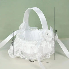 20 cm White Flower Girls Basket Silk Wedding Basket for Flower Bride/Kids Hand Held Wedding Ceremony Party Decorations - SHOWLU FASHION STORE