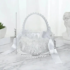 20 cm White Flower Girls Basket Silk Wedding Basket for Flower Bride/Kids Hand Held Wedding Ceremony Party Decorations - SHOWLU FASHION STORE