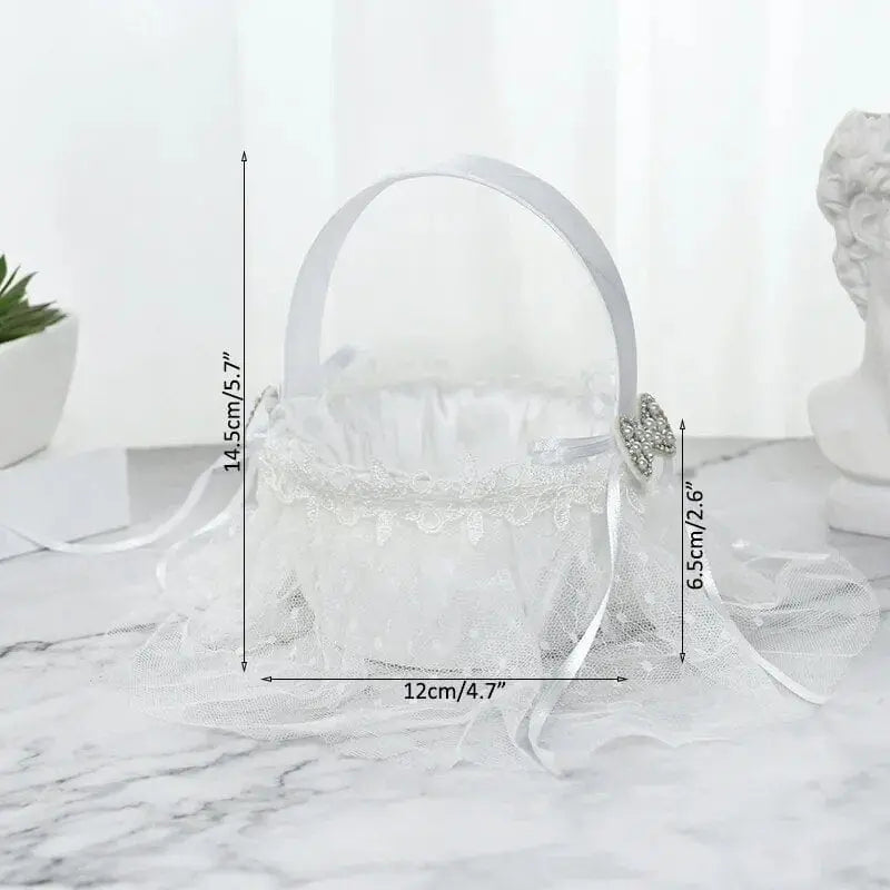 20 cm White Flower Girls Basket Silk Wedding Basket for Flower Bride/Kids Hand Held Wedding Ceremony Party Decorations - SHOWLU FASHION STORE
