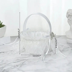 20 cm White Flower Girls Basket Silk Wedding Basket for Flower Bride/Kids Hand Held Wedding Ceremony Party Decorations - SHOWLU FASHION STORE