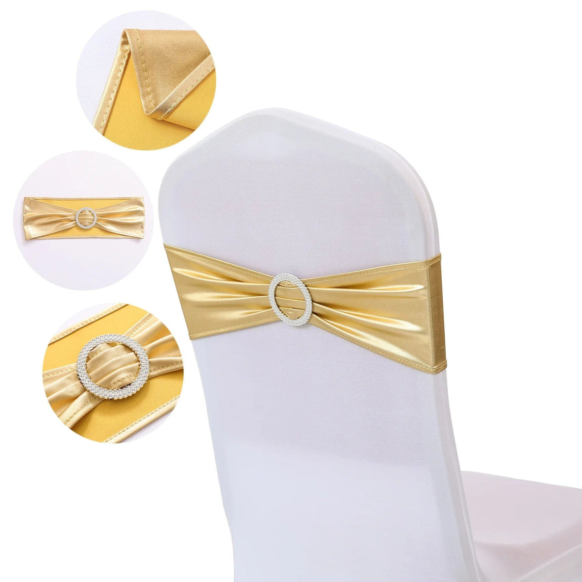 20 Pieces Spandex Chair Sashes with Buckle ,Metallic Gold Stretch Chair Cover for Wedding Hotel Banquet Events Chair Decorations - SHOWLU FASHION STORE