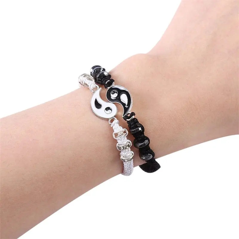 Showlu Fashion Store 0 3 Silver color 2022 New Best Friend Bracelets for 2 Matching Yin Yang Adjustable Cord Bracelet for Bff Friendship Relationship Boyfriend Girlfr