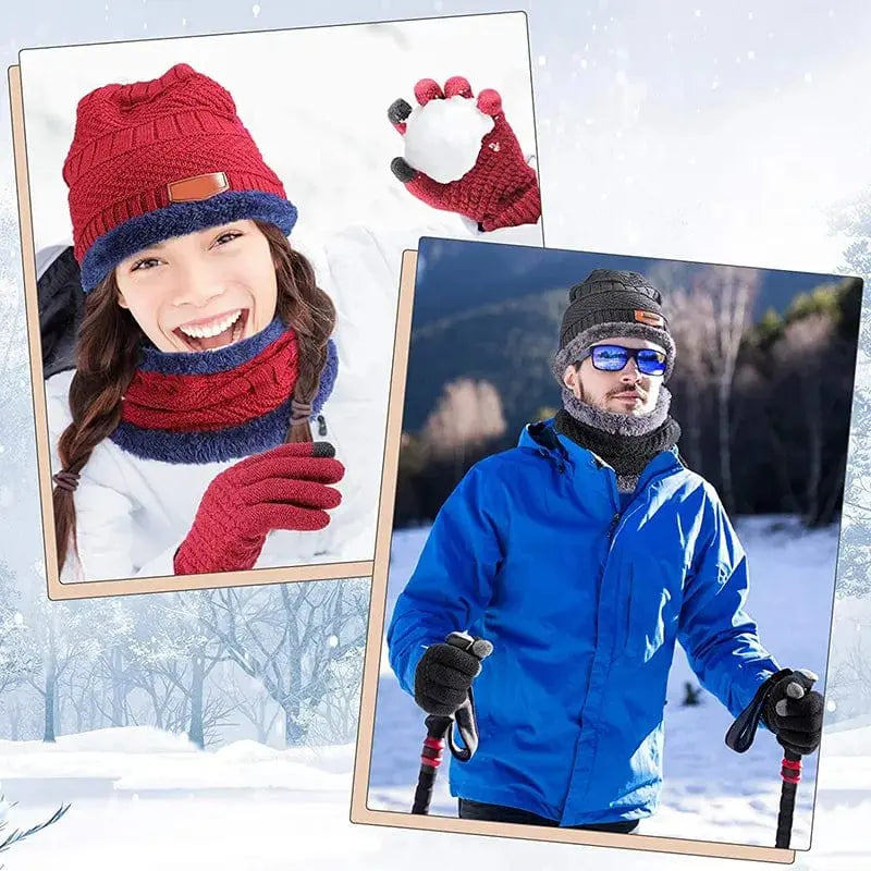 2022 Winter Men Women Thick Beanie Hat Knitted Hat Winter Cap Beanie Female Wool Neck Scarf Cap Balaclava Mask Bonnet Hats Set - SHOWLU FASHION STORE