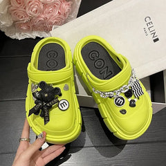 Showlu Fashion Store 0 04-green / 36-37(foot 230mm) 2023 New Fashion Charms Clogs Thick Sole Outdoor Women Slippers High Quality Summer Beach Sandals For Girls