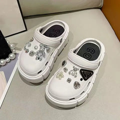 Showlu Fashion Store 0 02-white / 36-37(foot 230mm) 2023 New Fashion Charms Clogs Thick Sole Outdoor Women Slippers High Quality Summer Beach Sandals For Girls