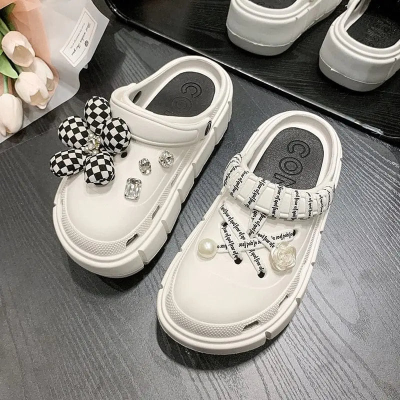 Showlu Fashion Store 0 03-white / 36-37(foot 230mm) 2023 New Fashion Charms Clogs Thick Sole Outdoor Women Slippers High Quality Summer Beach Sandals For Girls