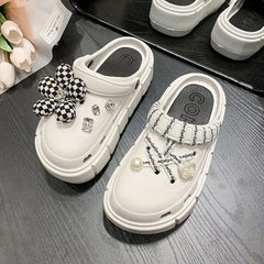 Showlu Fashion Store 0 03-white / 36-37(foot 230mm) 2023 New Fashion Charms Clogs Thick Sole Outdoor Women Slippers High Quality Summer Beach Sandals For Girls